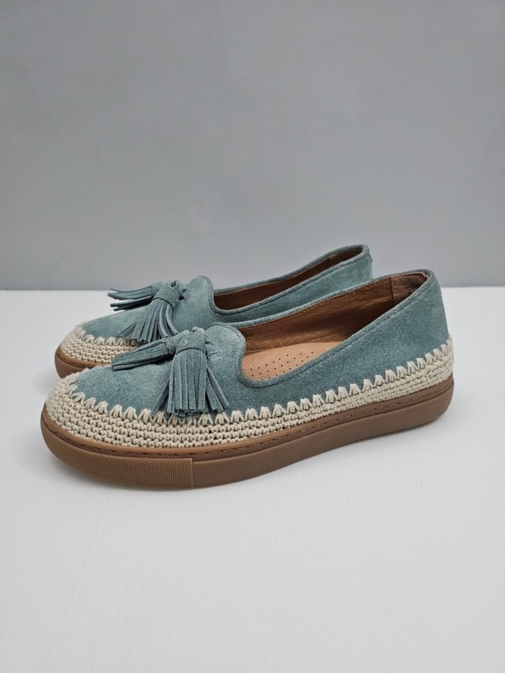 Gentle Souls Citrus Espadrille Loafers Womens 8 Light Blue Suede Tassel Platform